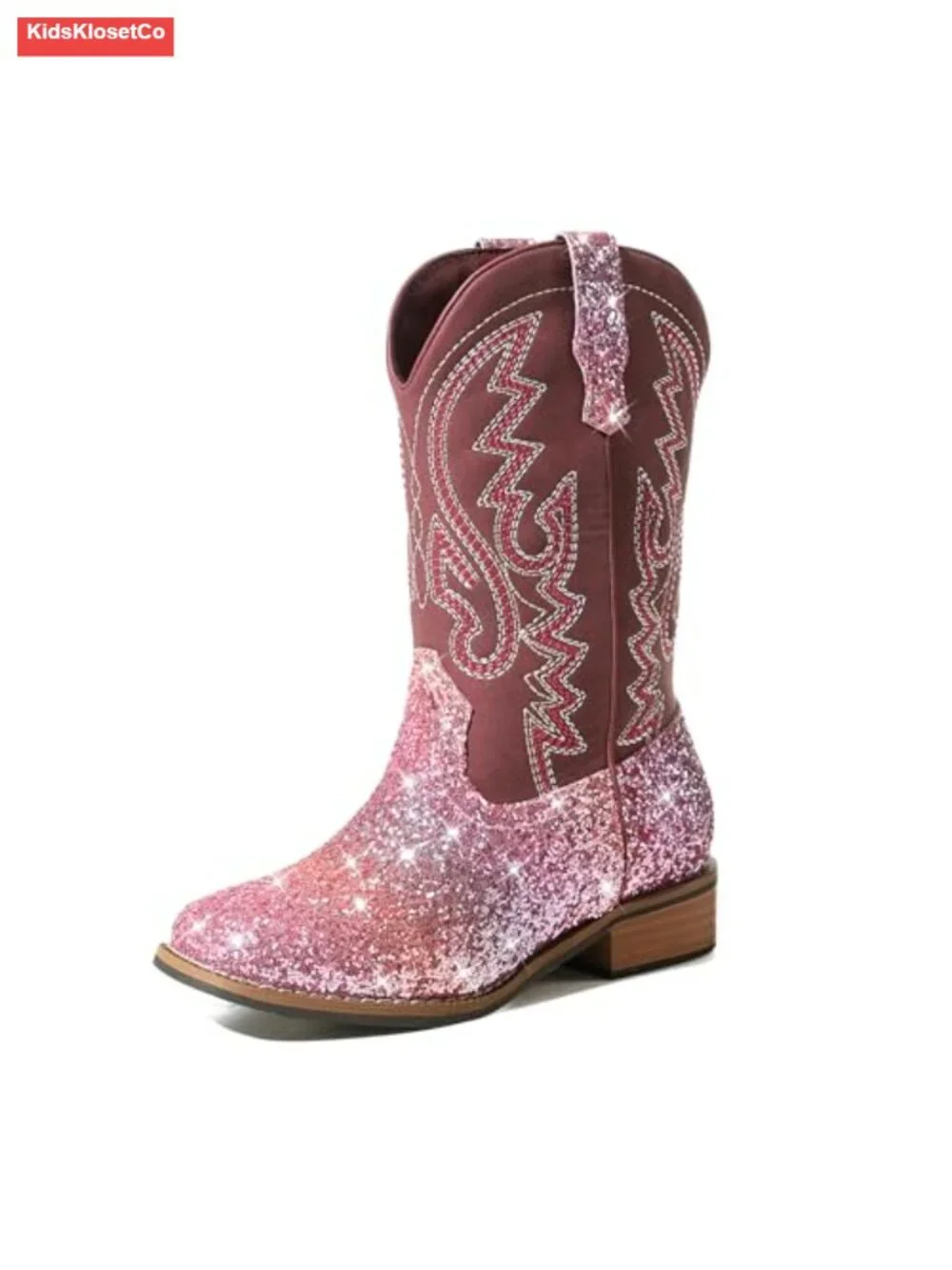 Embroidered Square Toe Cowgirl Boots - Pull On Western Boots for Kids